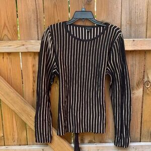 Ann Taylor Black and Cream Striped Sweater